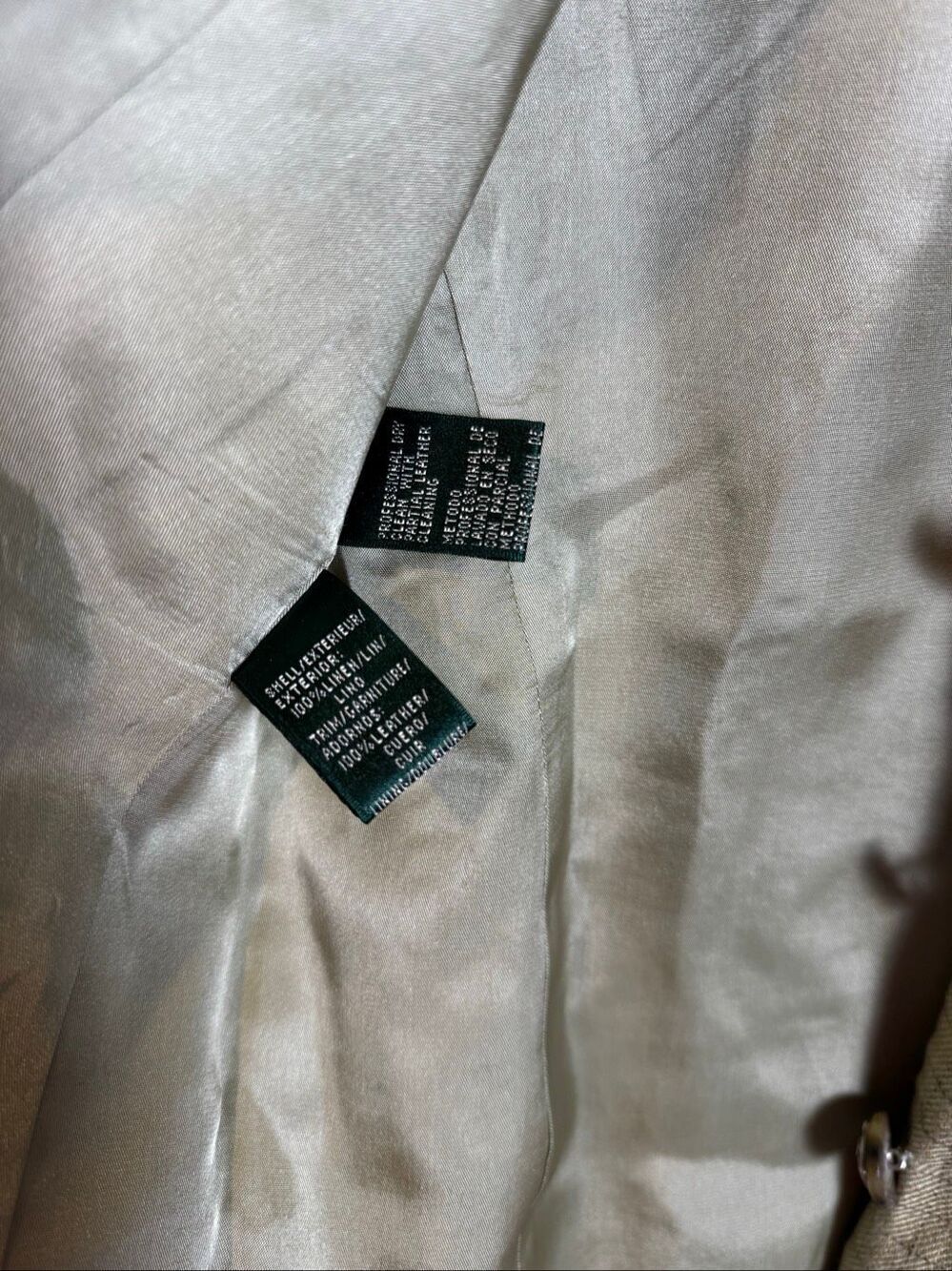 Vintage Ralph Lauren Women’s Blazer 100% Linen Size 8 Petite Tan Beige Plaid - Picture 7 of 8